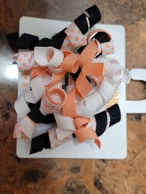 Gymboree Kids Curl Ribbon Hair Clips - Peach, White & Black Polka Dot Nwt